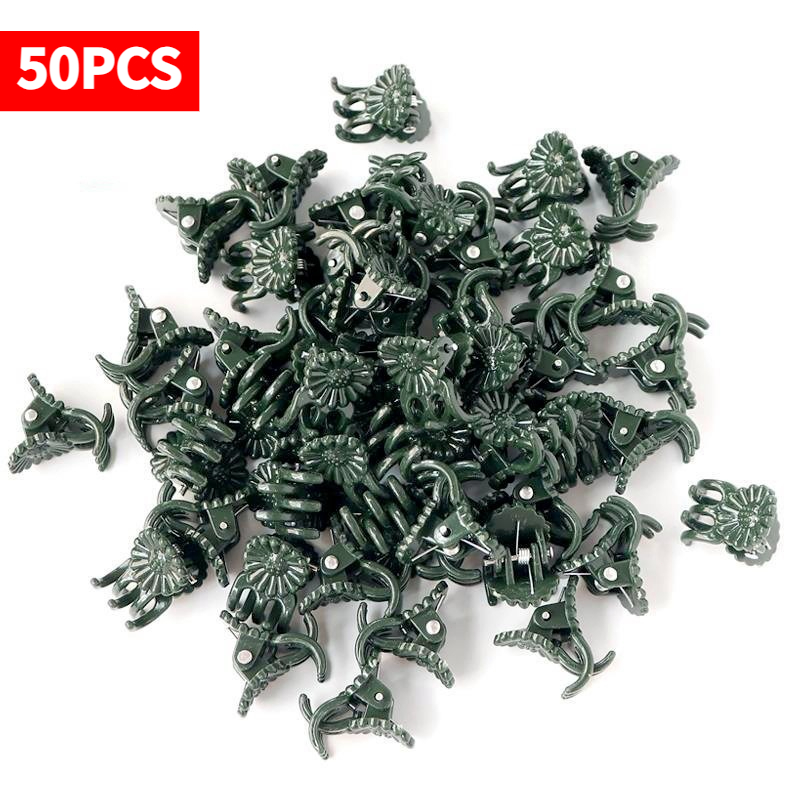 Vine Climbing Plastic - 50個入り 5本爪 ダークグリーン 植物クリップ 蘭の花サポートクランプ つる性植物の茎固定具