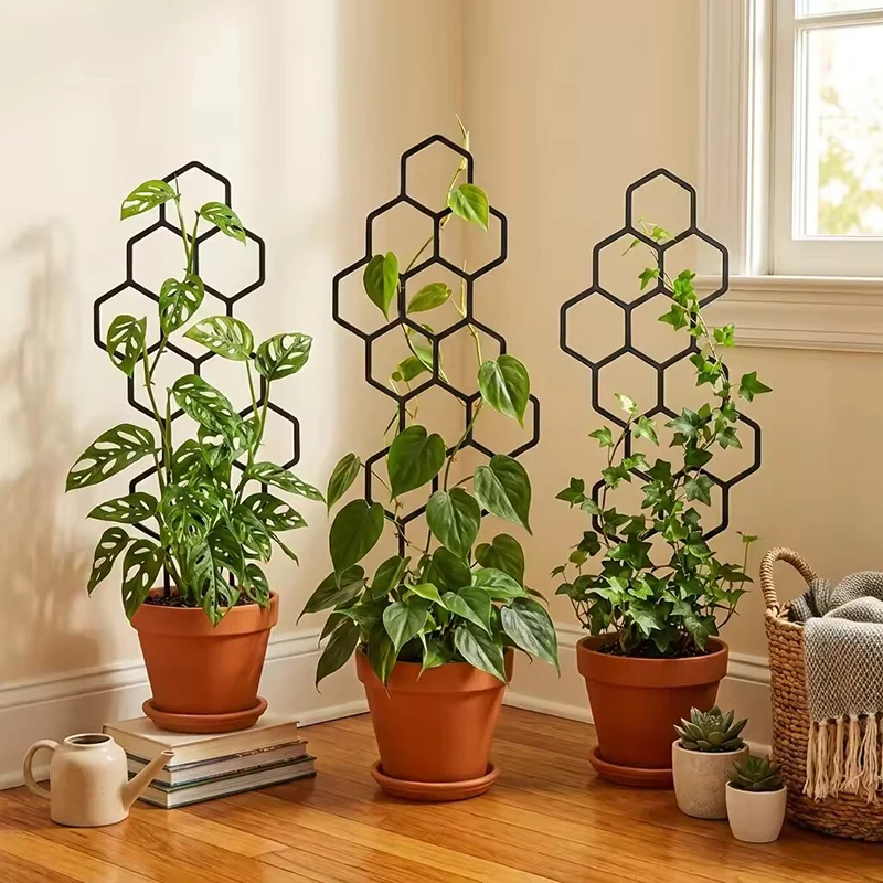Vine Climbing Plastic - 2/4個入り ハニカムデザイン 植物トレリス プラスチック製支柱 鉢植えのつる性植物や花用 室内/屋外