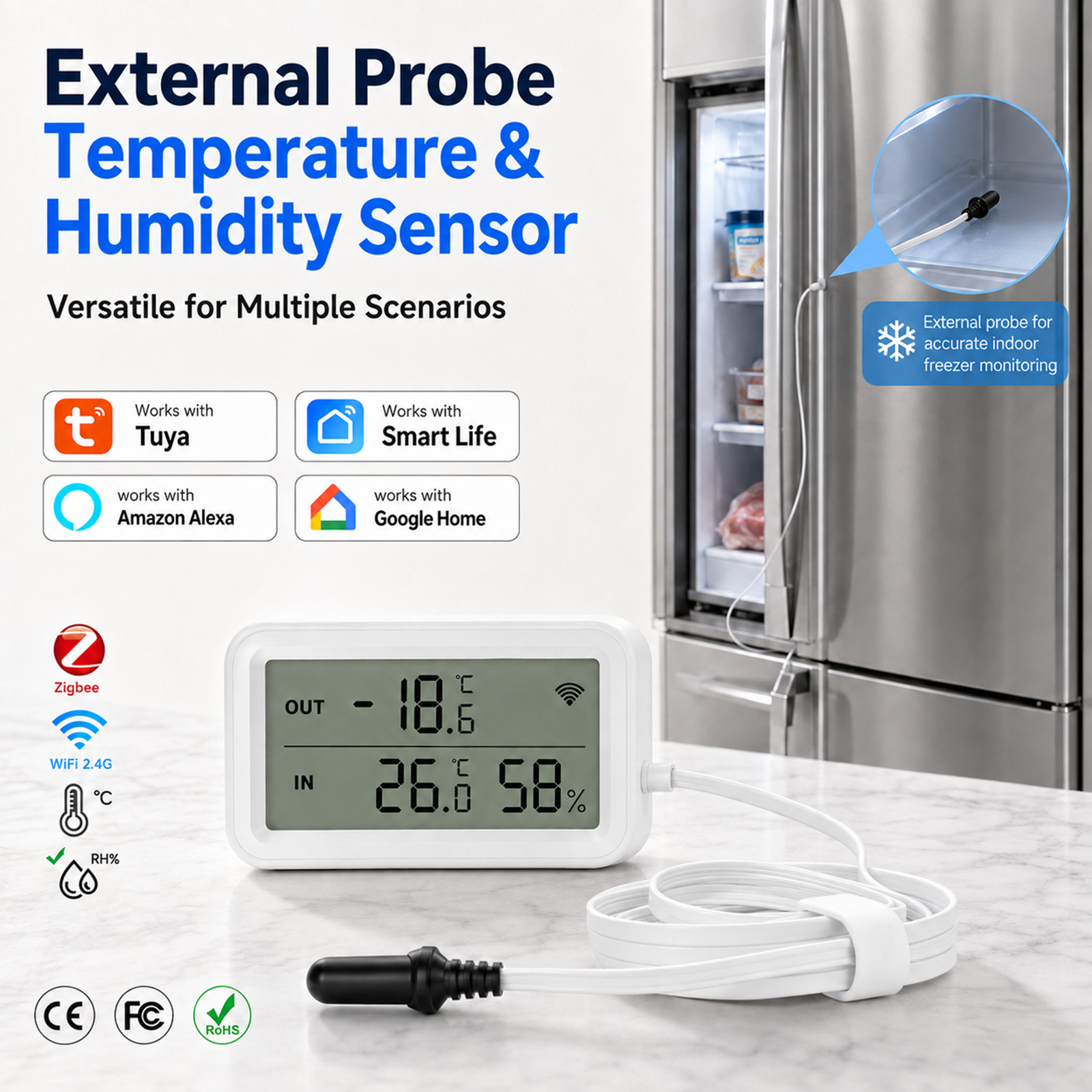外部防水プローブ温度湿度センサー Tuya WiFi Zig - Digital Hygrometer Probe のレビューと価格